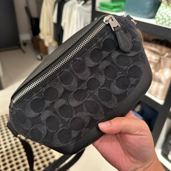 NWT! Coach CAJ43 Silver/Black Warren Mini Signature Denim & Leather Belt Bag - Picture 1 of 11